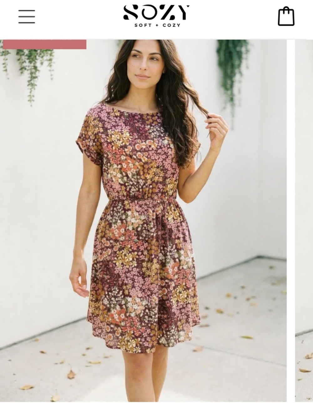 Sozy Mauve Floral Elastic-Waist Mini Dress Heidi dress